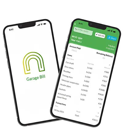 Garage Bill app screens